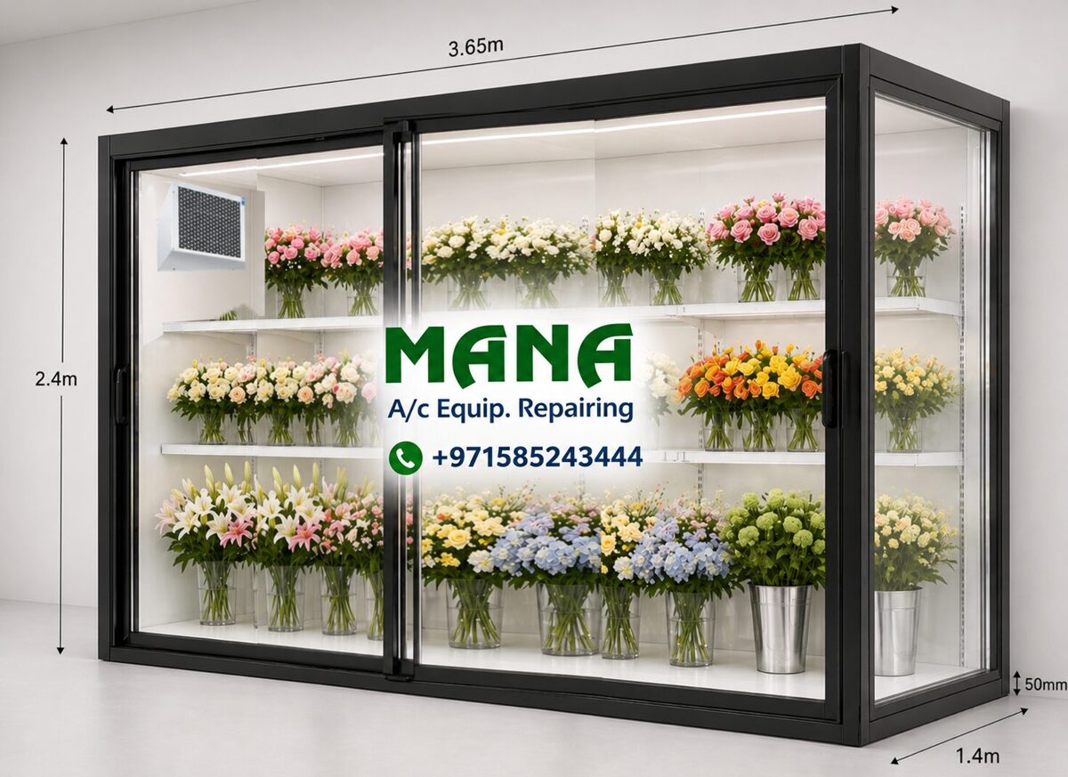 Glass-fronted flower display chiller for a flower shop